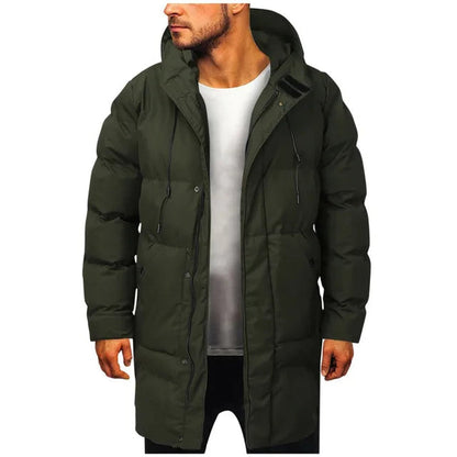 Men’s Longline Notch-Collar Button-Front Winter Coat