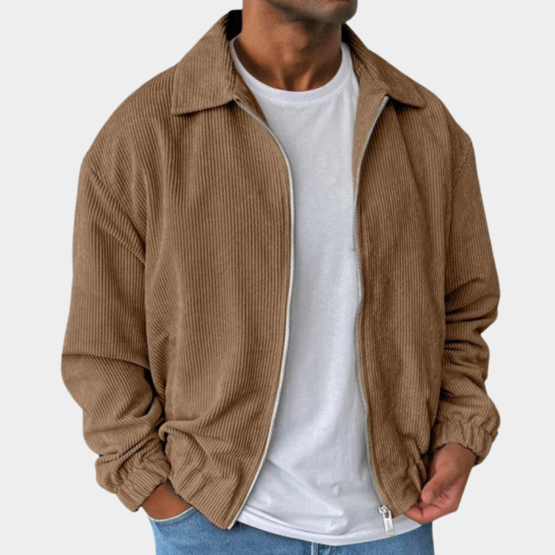 Men’s Textured Relaxed-Fit Full-Zip Collared Jacket