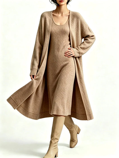 Women's Two-Piece Knit Dress and Longline Cardigan Set