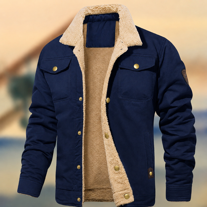 Men’s Sherpa-Lined Button-Up Jacket with Chest Pockets