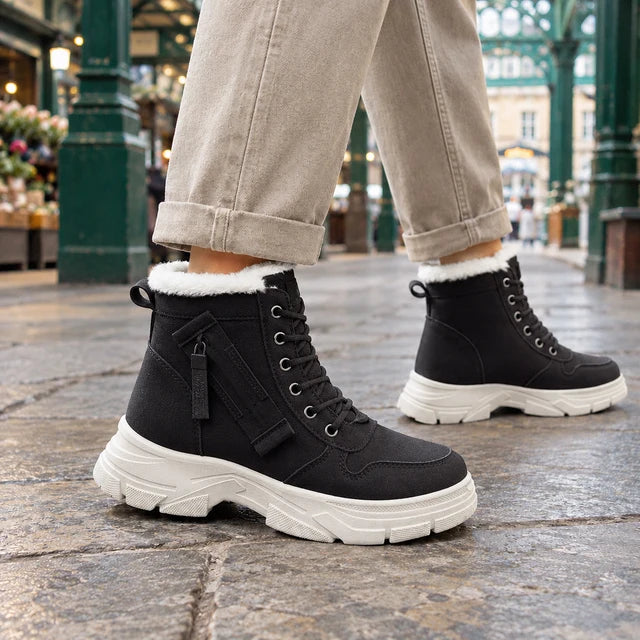 Women’s Fleece-Lined Lace-Up Boots with Chunky Platform Sole