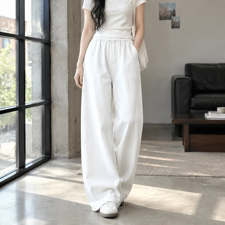 Women’s High-Rise Elastic Waist Relaxed Wide-Leg Jeans