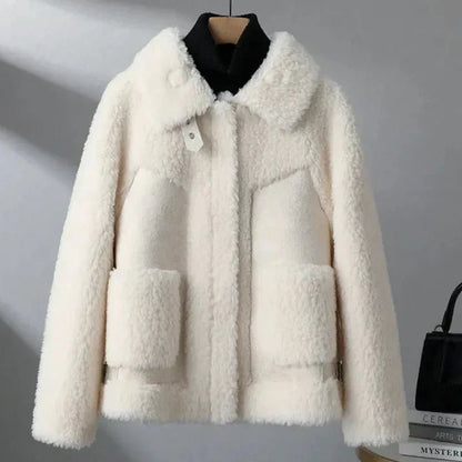 Women’s Plush Shearling Jacket with Oversized Patch Pockets