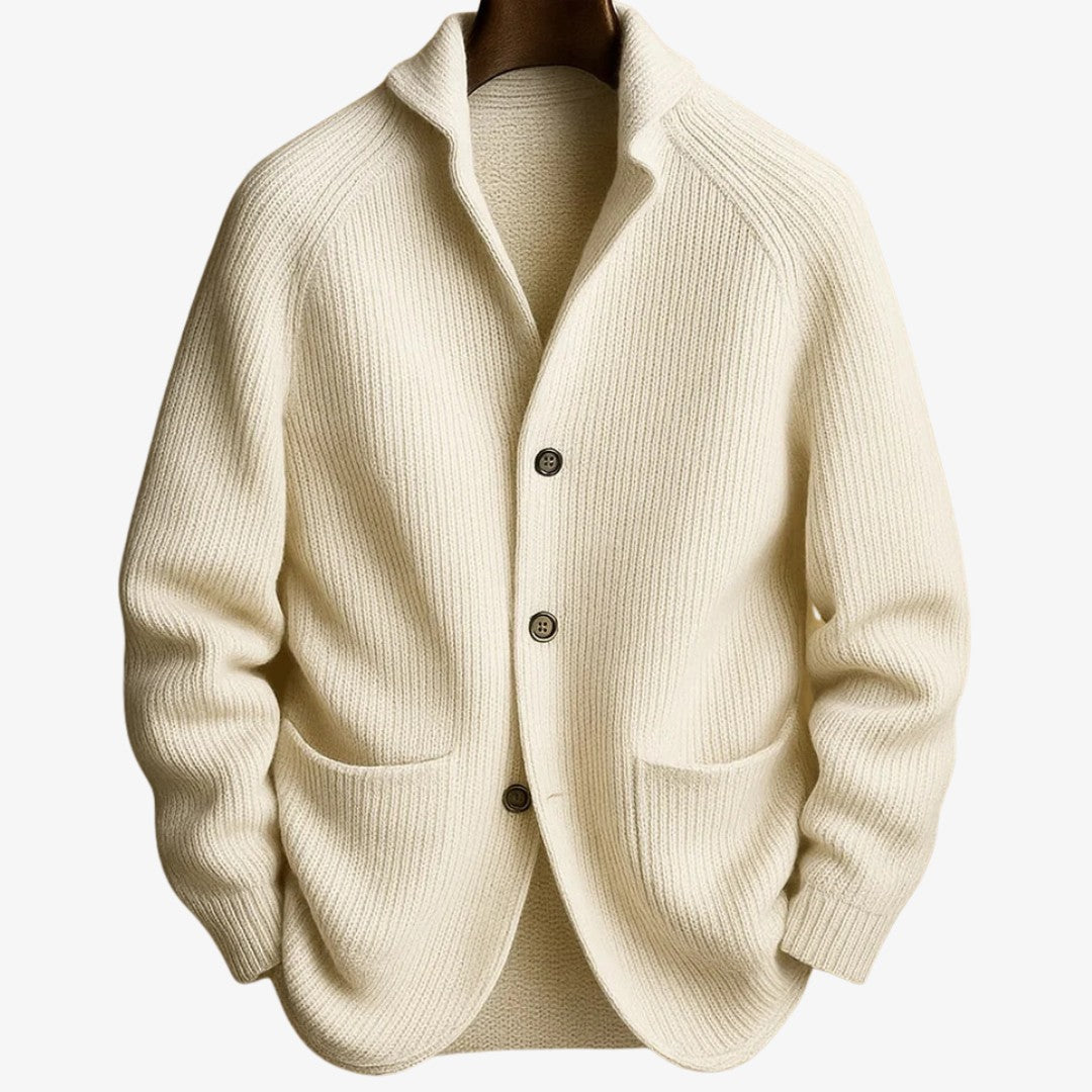 Men’s Ribbed Cotton-Blend Button-Up Knit Cardigan