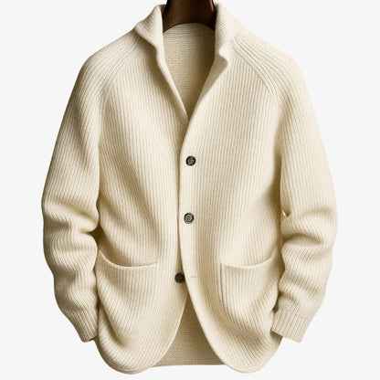 Men’s Ribbed Cotton-Blend Button-Up Knit Cardigan