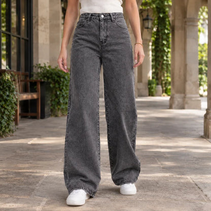 Women’s High-Rise Washed Denim Relaxed Wide-Leg Jeans