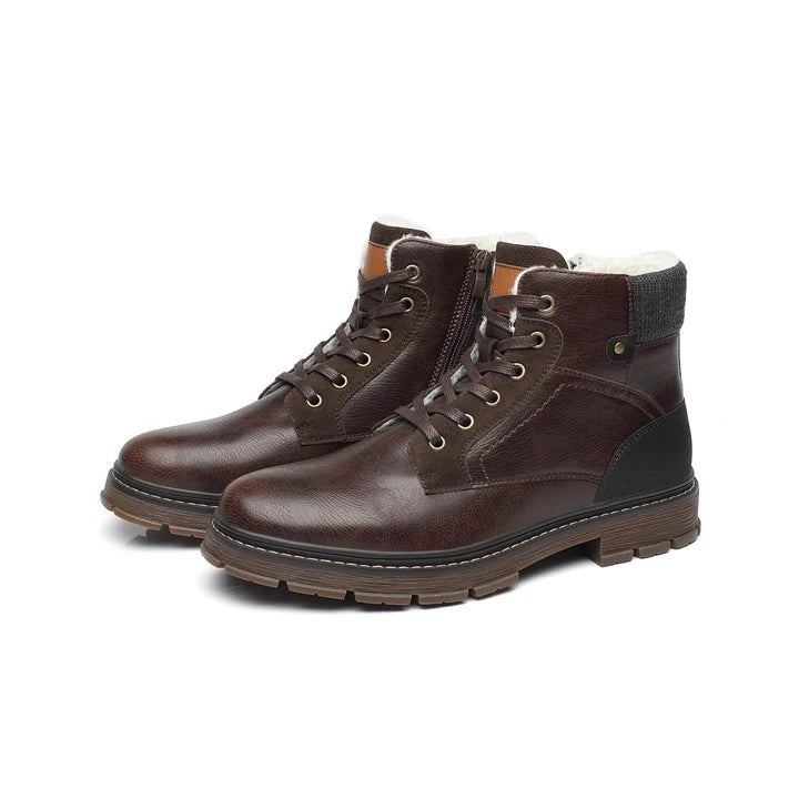 Men’s PU Leather Winter Boots with Warm Faux Fur Lining