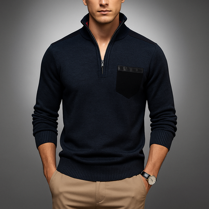 Men’s Contrast Panel Quarter-Zip High Collar Sweater