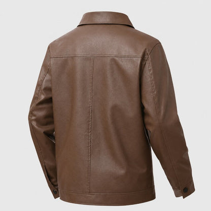 Men’s Genuine Leather Zip-Front Shirt Collar Jacket