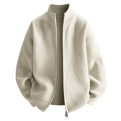 Men’s Ribbed Knit Stand-Collar Zip Jacket