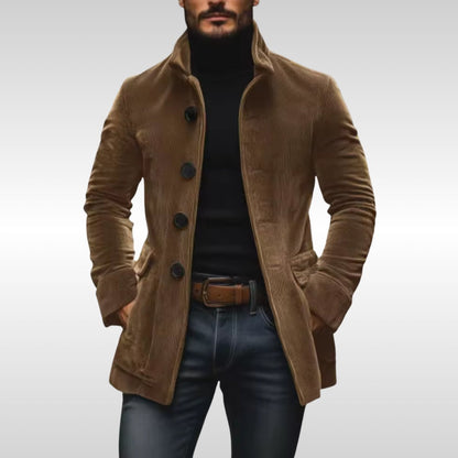 Men’s Slim-Fit Corduroy Stand-Collar Wool Coat