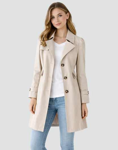 Women’s Mid-Length Tailored Trench Coat with Classic Lapels