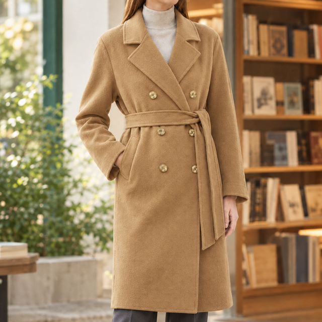 Women’s Longline Double-Breasted Belted Wool Coat