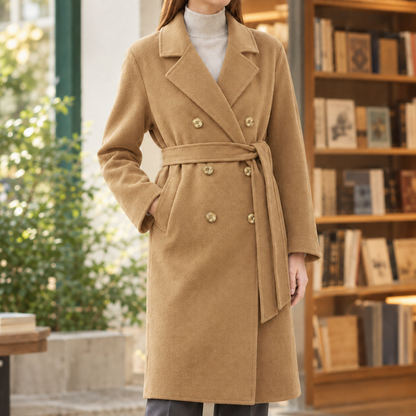 Women’s Longline Double-Breasted Belted Wool Coat