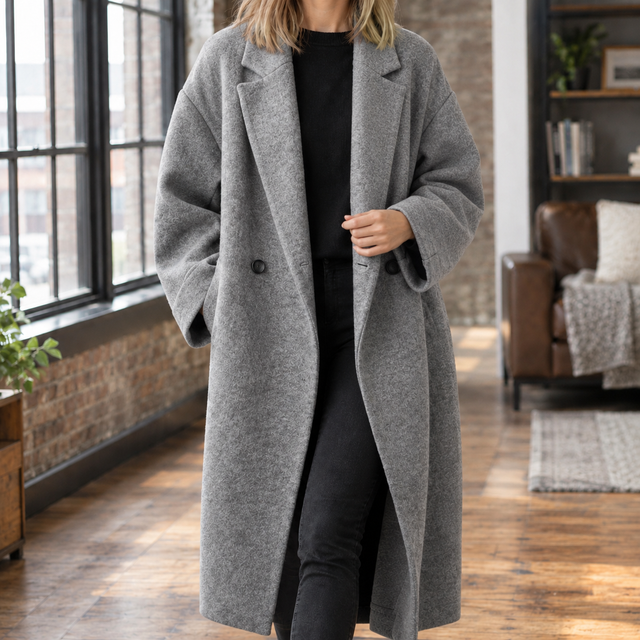 Relaxed Oversized Long Wool-Blend Coat