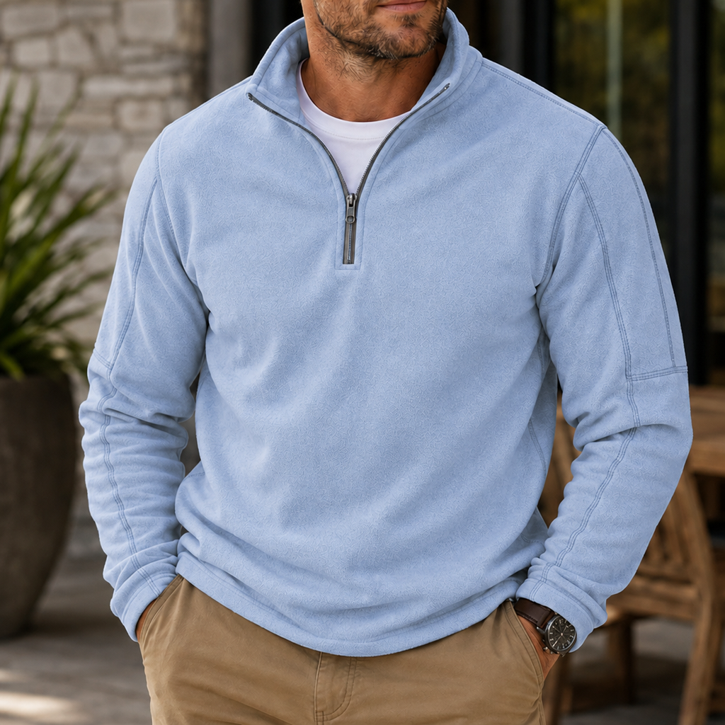 Men’s Textured Stand-Collar Quarter-Zip Pullover