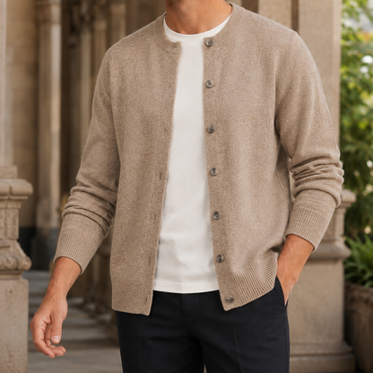 Men’s Soft Knit Button-Front Crewneck Sweater