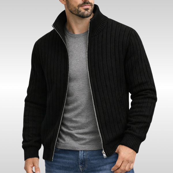Men’s Ribbed Stand-Collar Full-Zip Cardigan