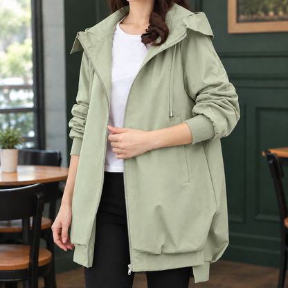 Relaxed Mid-Length Zip Hooded Jacket