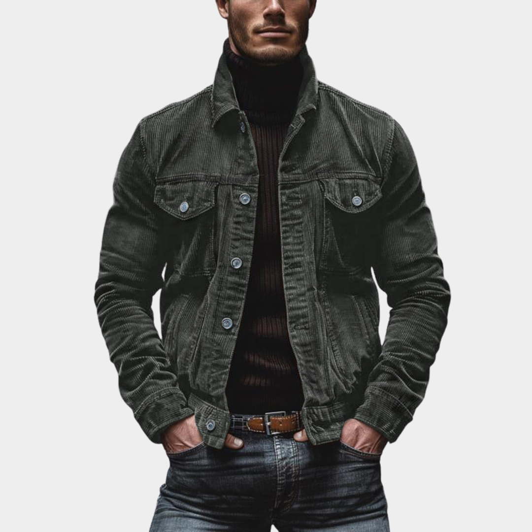 Men’s Ribbed Notch-Lapel Utility Chore Jacket