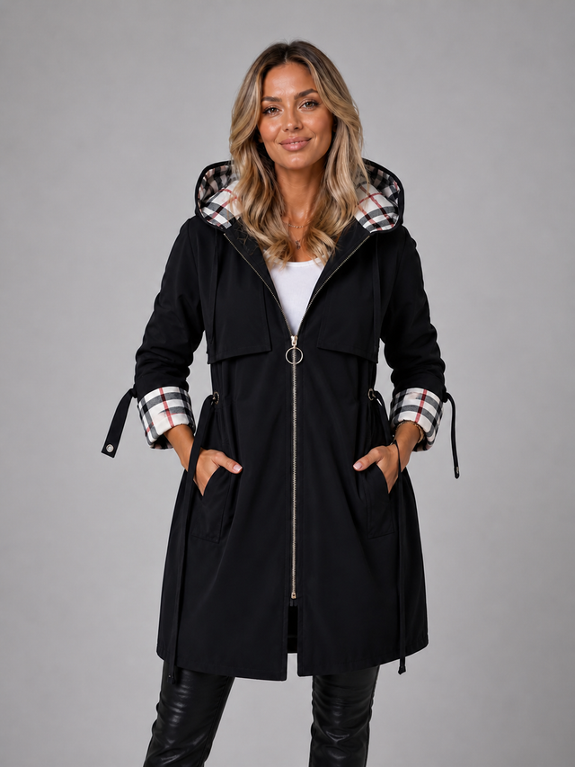 Women’s Longline Hooded Drawstring Waist Coat