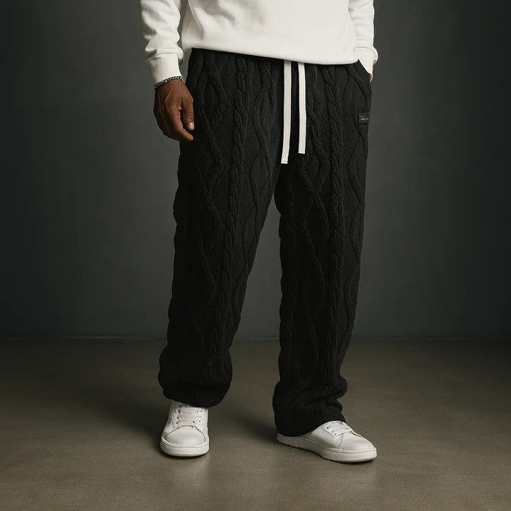 Men’s Cable-Texture Fleece Sweatpants with Relaxed Fit