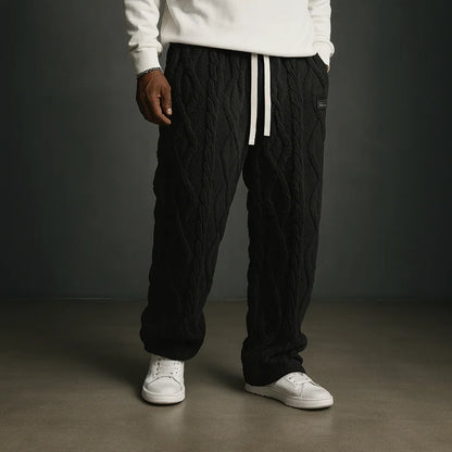 Men’s Cable-Texture Fleece Sweatpants with Relaxed Fit