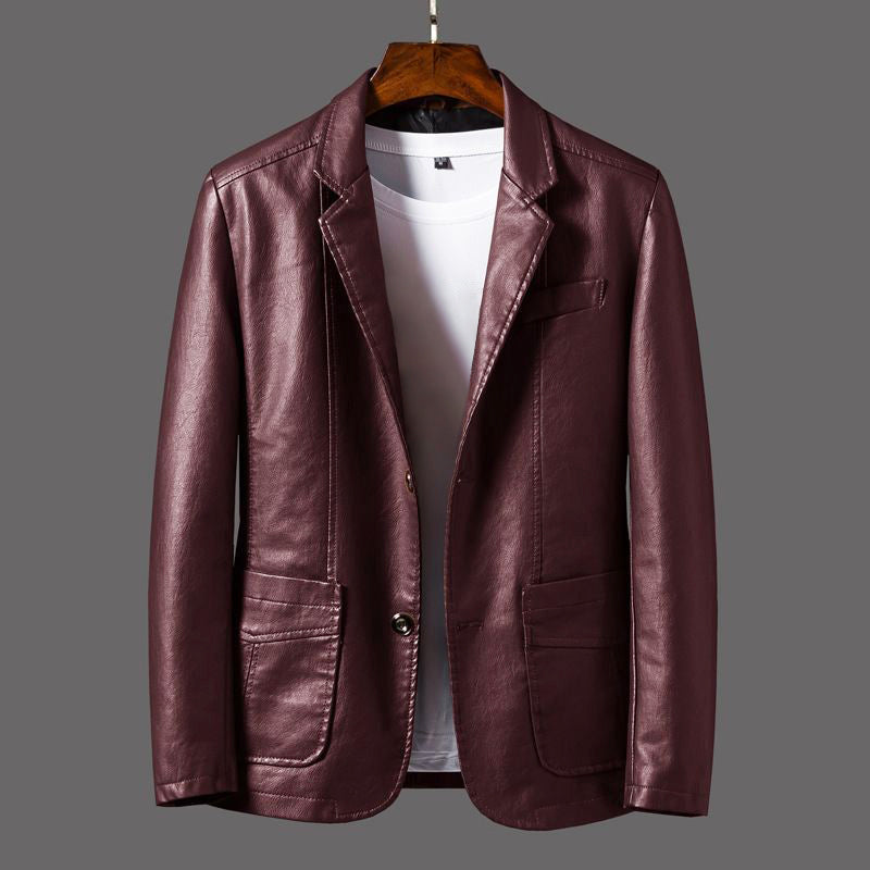 Men’s Textured Leather Button-Up Moto Blazer Jacket