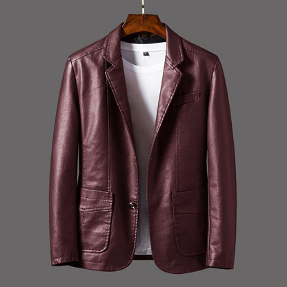 Men’s Textured Leather Button-Up Moto Blazer Jacket