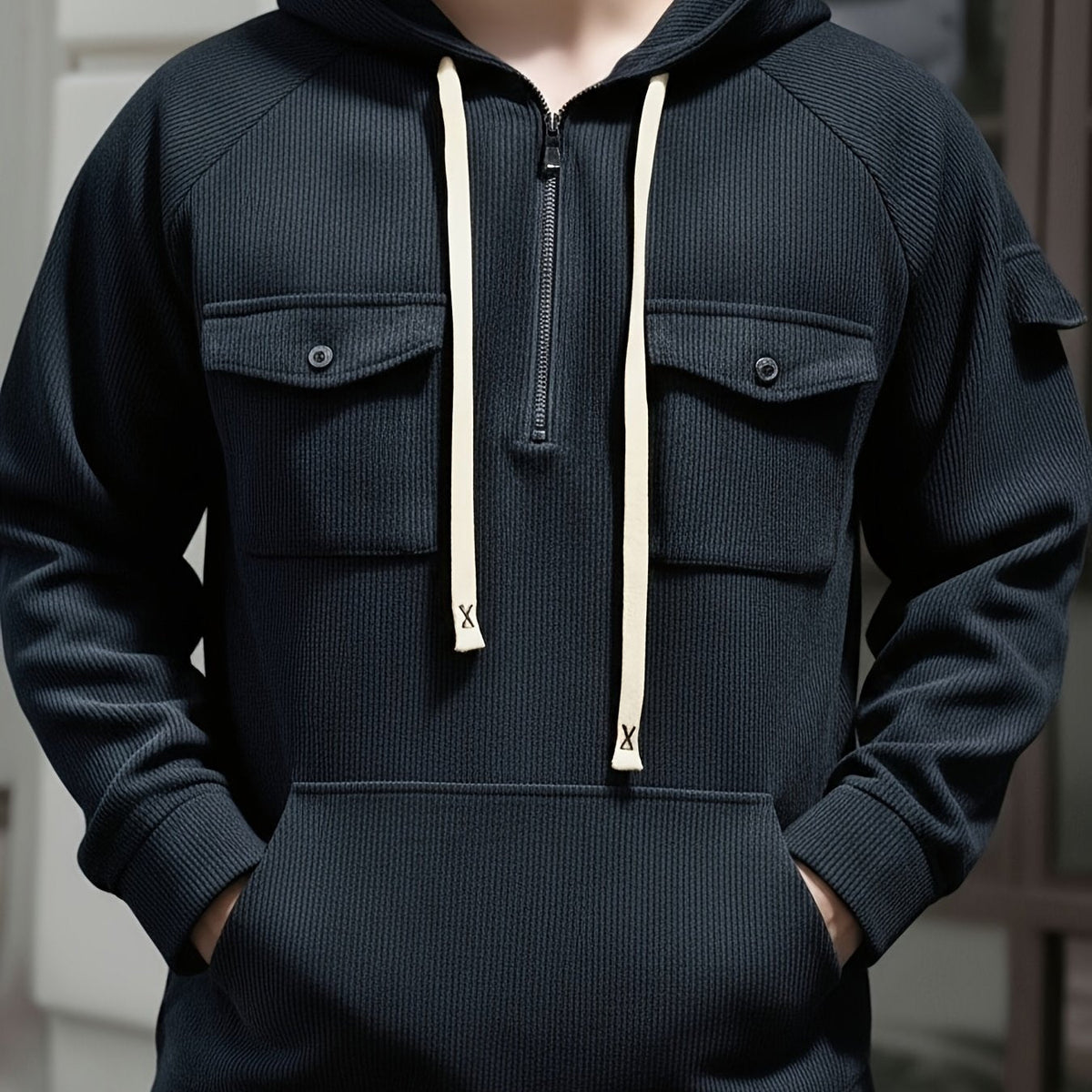 Men’s Ribbed Quarter-Zip Utility Hoodie