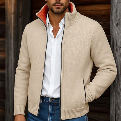 Men’s High-Stand-Collar Full-Zip Knit Cardigan