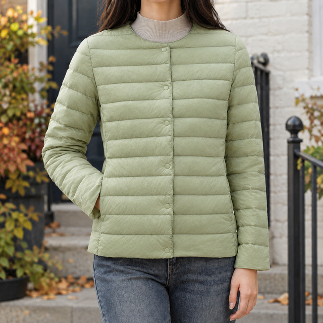 Women’s Lightweight Quilted Collarless Snap Jacket