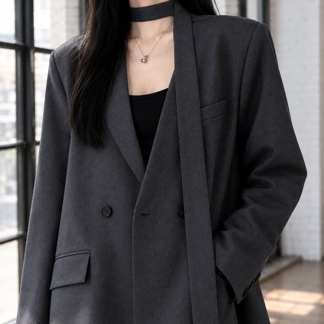 Women’s Longline Relaxed Blazer with Scarf Collar