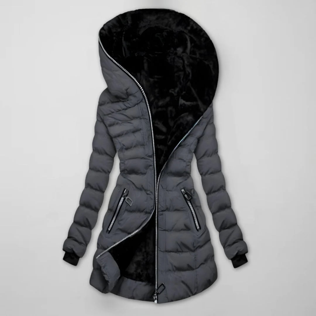 Women's Long Quilted Hooded Winter Coat with Warm Lining