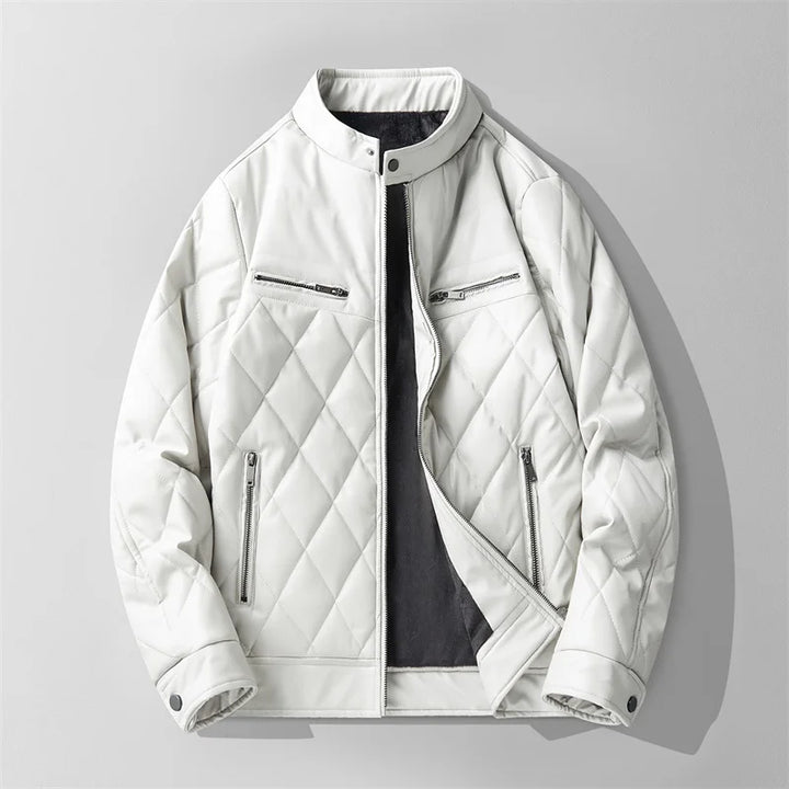 Men’s Heavyweight Quilted Leather Stand-Collar Jacket