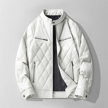 Men’s Heavyweight Quilted Leather Stand-Collar Jacket