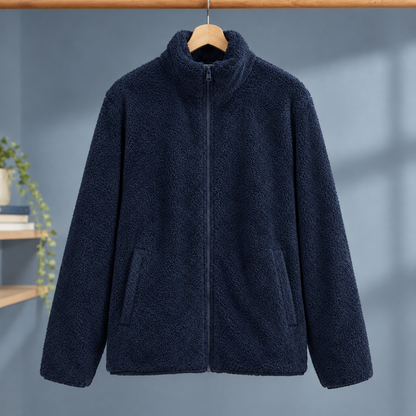 Women’s Plush Textured Zip Jacket with Stand Collar