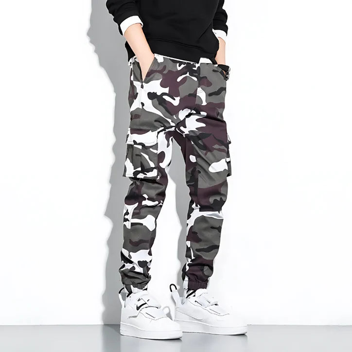 Men’s Stretch Camouflage Cargo Pants with Tapered Fit
