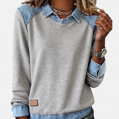 Women’s Contrast Panel Collared Long-Sleeve Knit Sweater