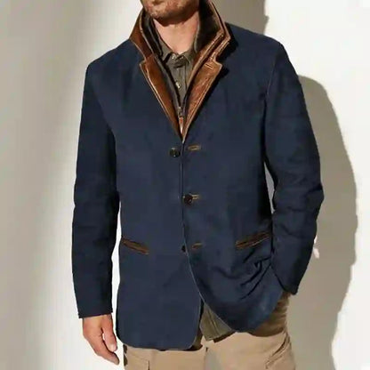 Men’s Vintage Suede-Style Layered Collar Button Coat