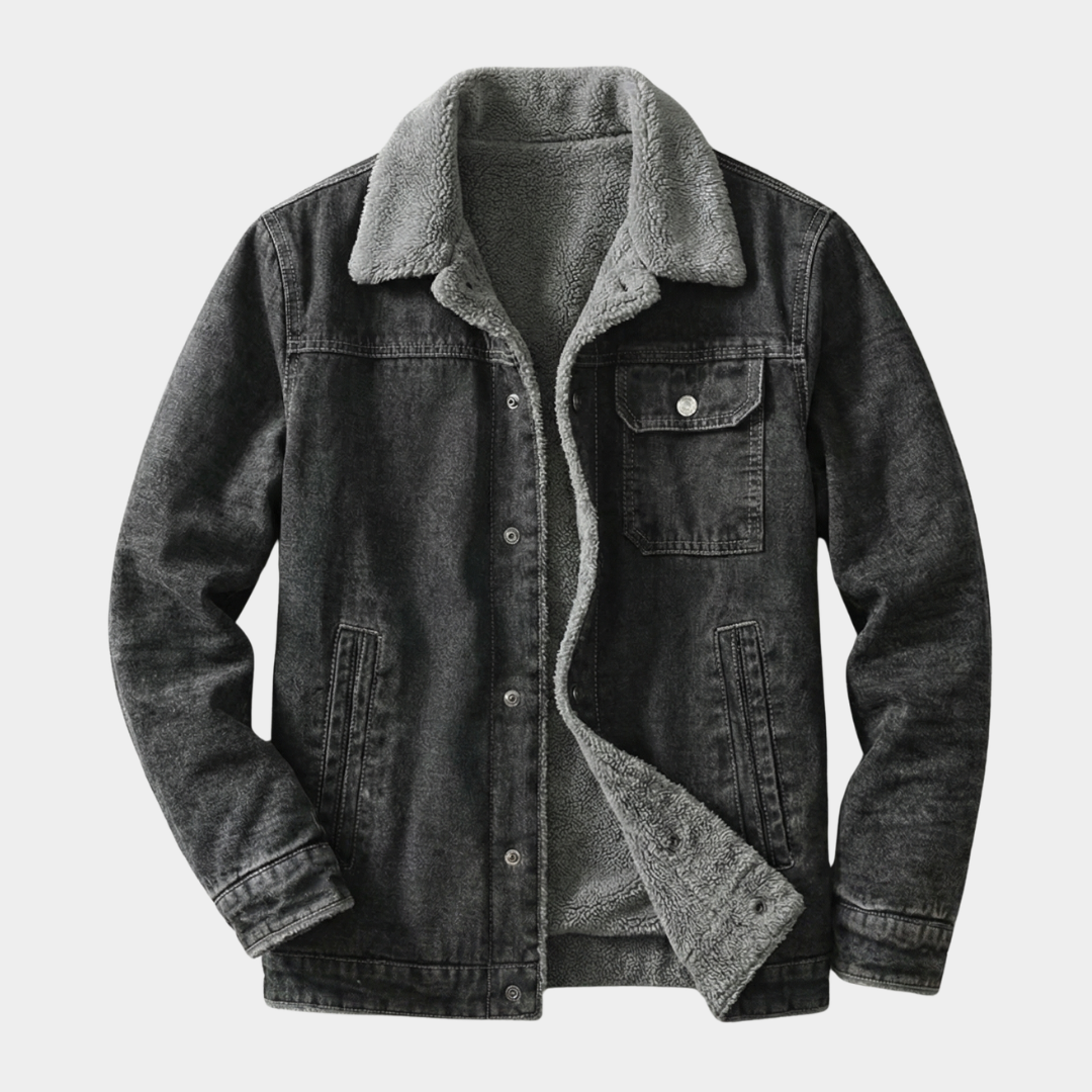 Men’s Fleece-Lined Washed Denim Trucker Jacket