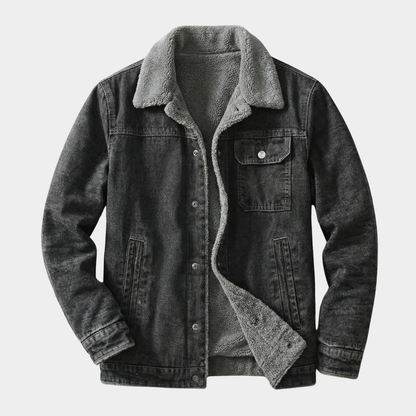Men’s Fleece-Lined Washed Denim Trucker Jacket