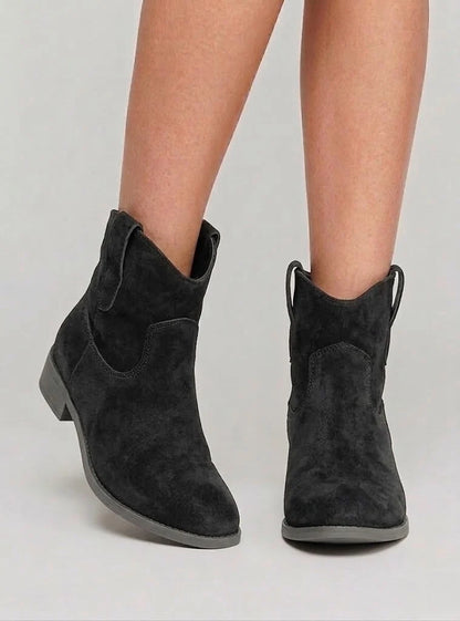 Women’s Suede Western Ankle Boots with Low Block Heel