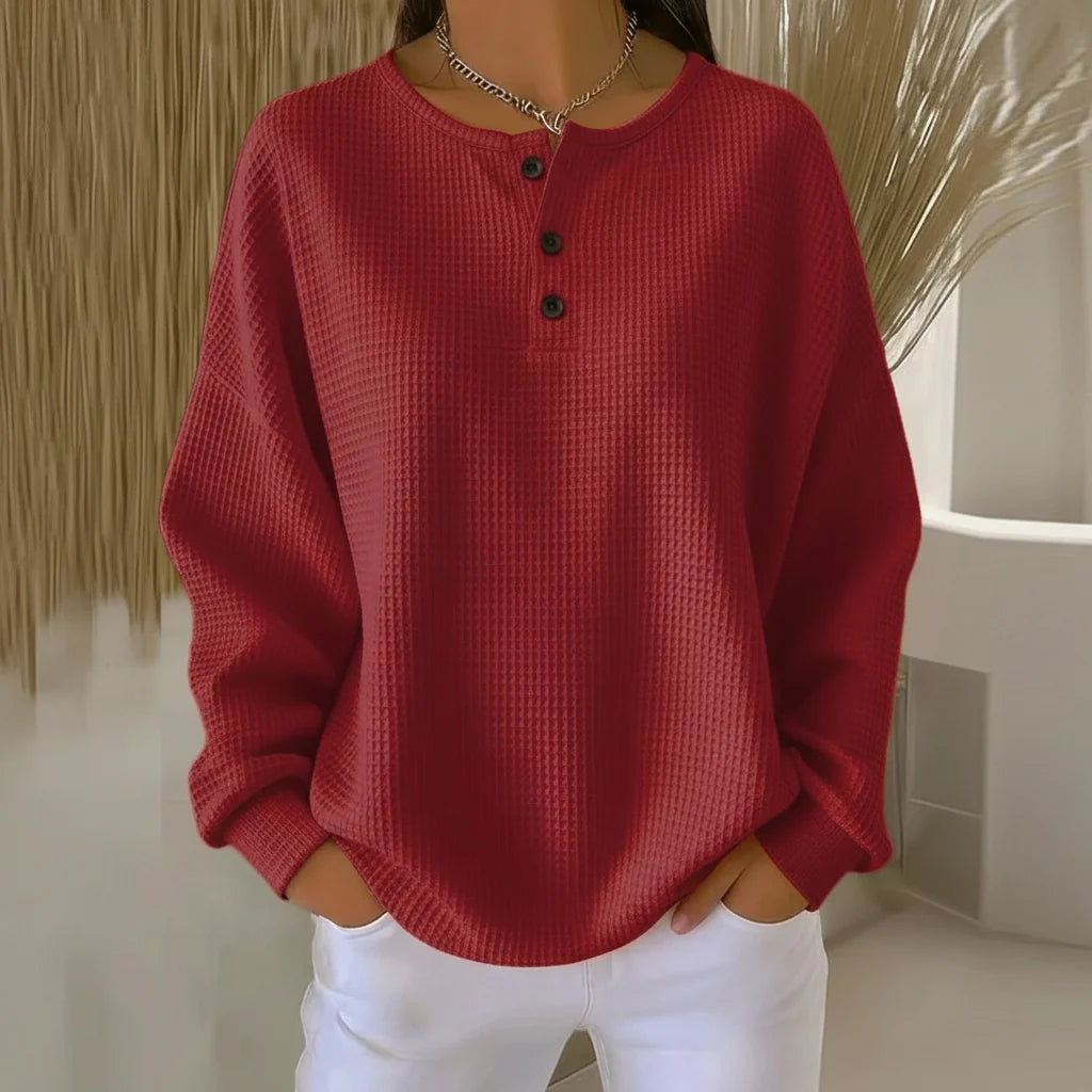 Women’s Textured Waffle Knit Drop-Shoulder Sweatshirt