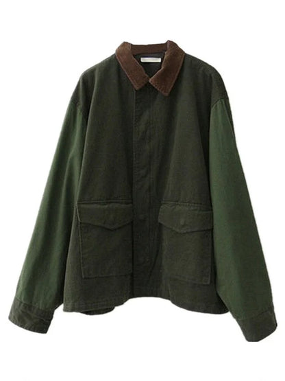 Women’s Oversized Utility Jacket with Patch Pockets and Relaxed Fit