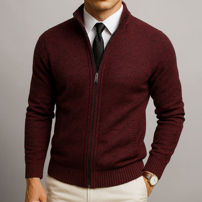 Men’s Marled Knit Stand Collar Full-Zip Cardigan