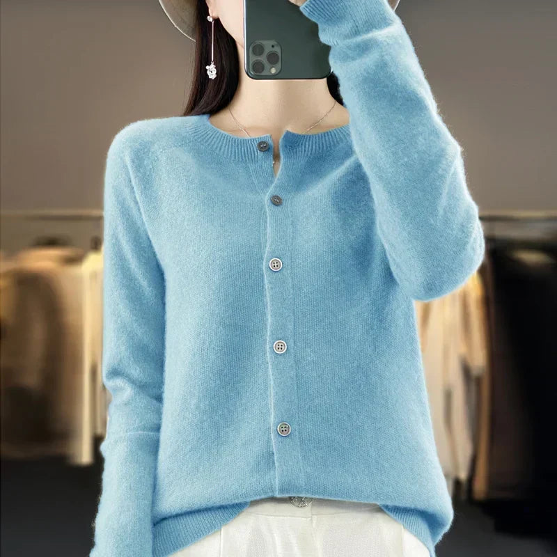 Women’s Classic Round-Neck Button-Up Knit Cardigan