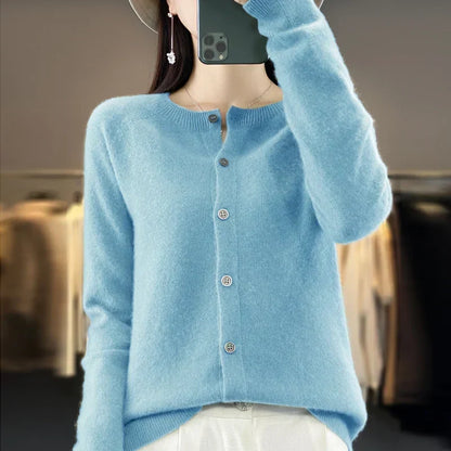 Women’s Classic Round-Neck Button-Up Knit Cardigan