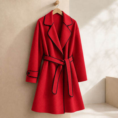 Women’s Soft Cashmere Wrap Coat with Contrast Piping