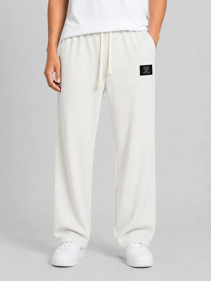 Men’s Textured Waffle Knit Trousers with Drawstring Waist